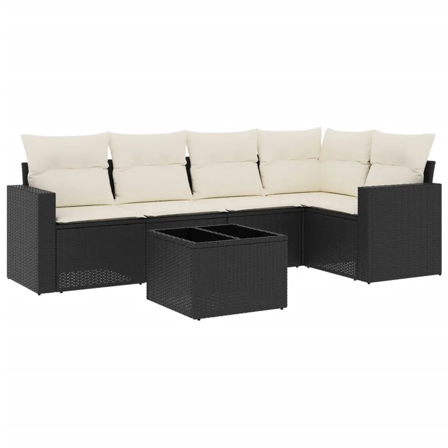 Salon de jardin 6 pcs avec coussins noir résine tressée - 2