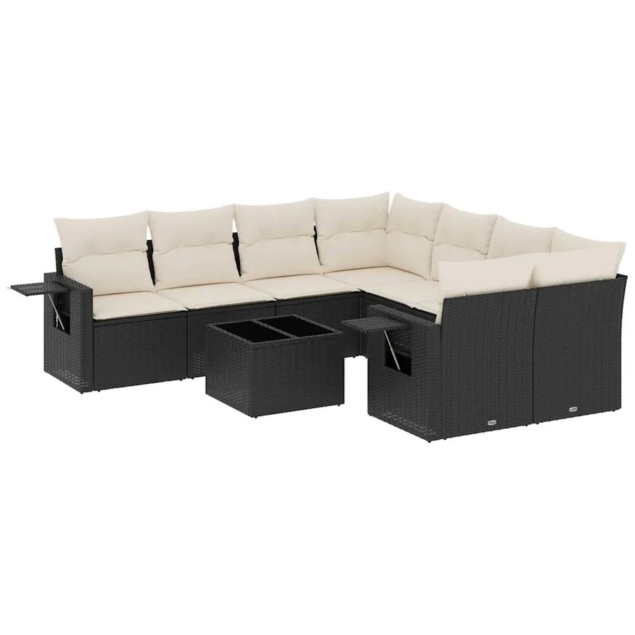 Salon de jardin 9 pcs avec coussins noir résine tressée - 2