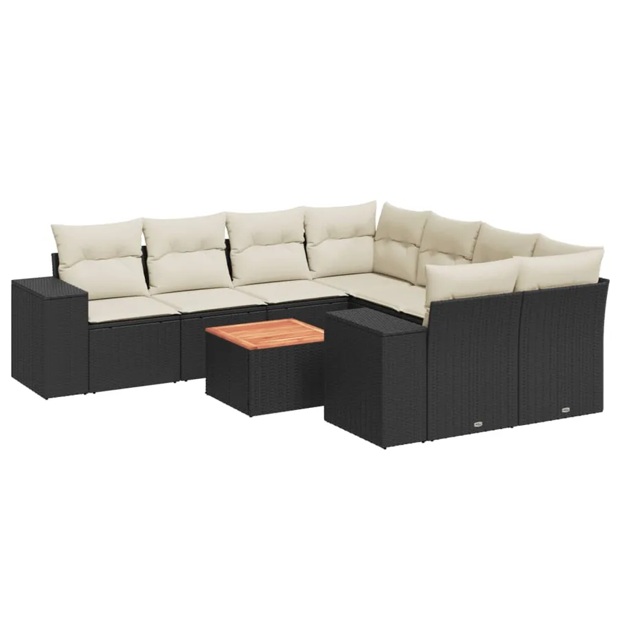 Salon de jardin 9 pcs avec coussins noir résine tressée - 2