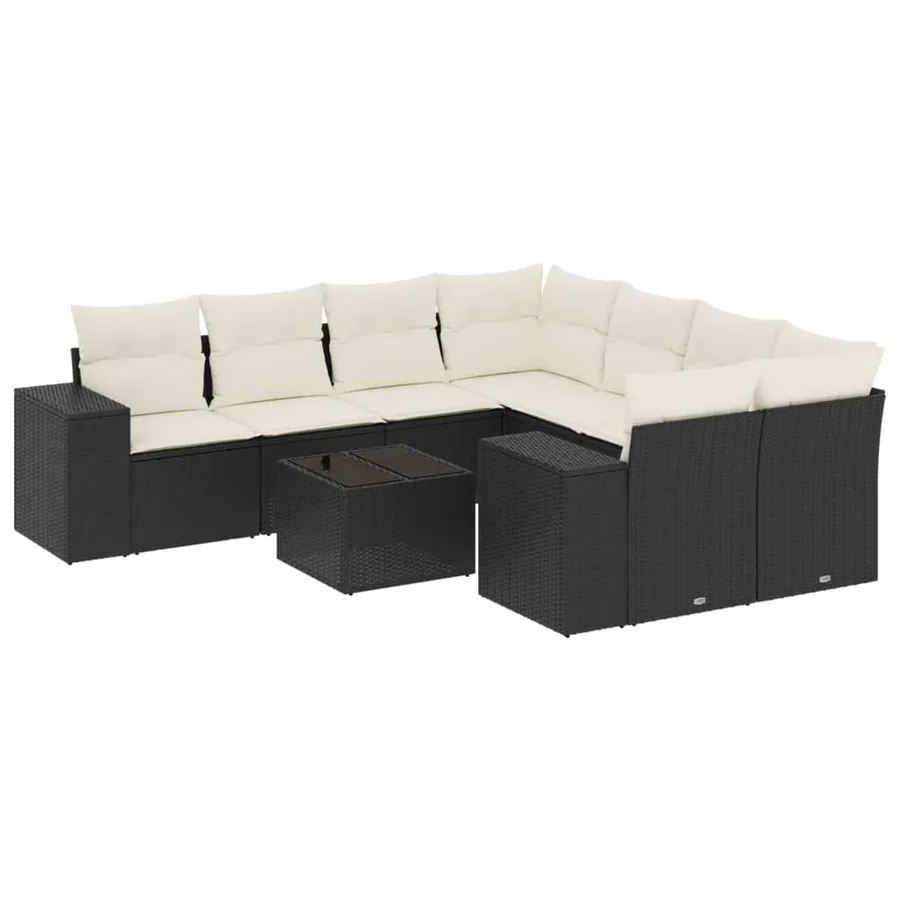 Salon de jardin 9 pcs avec coussins noir résine tressée - 2