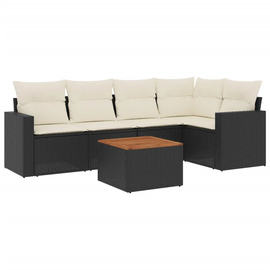 Salon de jardin 6 pcs avec coussins noir résine tressée - 2