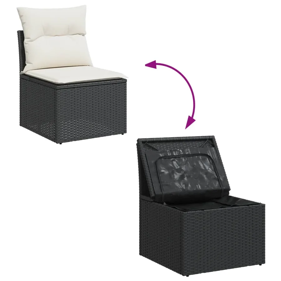 Salon de jardin 6 pcs avec coussins noir résine tressée - 3