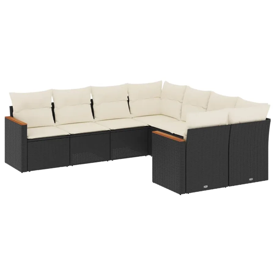 Salon de jardin 8 pcs avec coussins noir résine tressée - 2