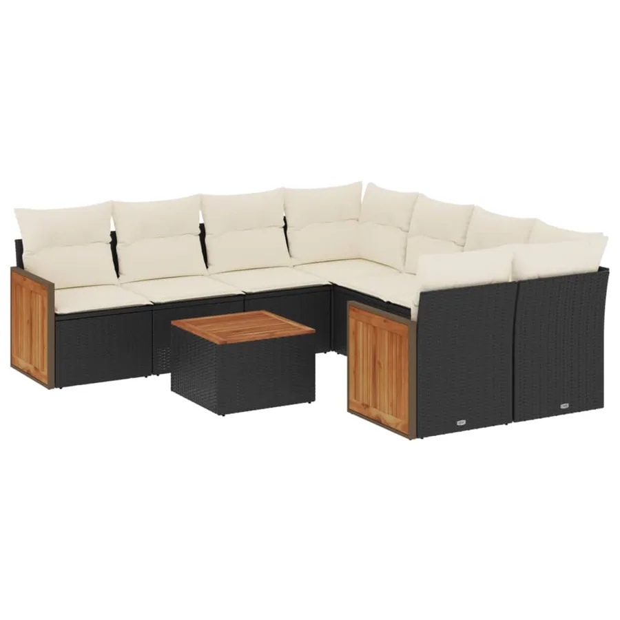 Salon de jardin 9 pcs avec coussins noir résine tressée - 2