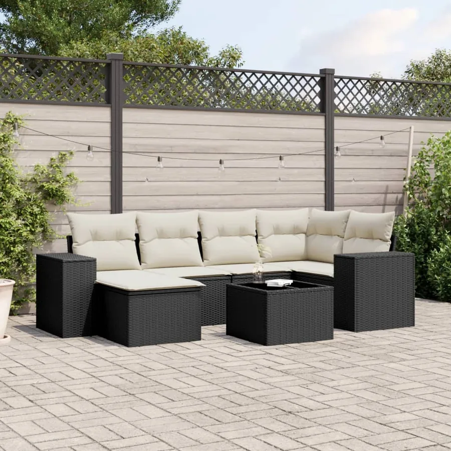 Salon de jardin 7 pcs avec coussins noir résine tressée 62 x 62 x 69 cm - 61,2 kg
