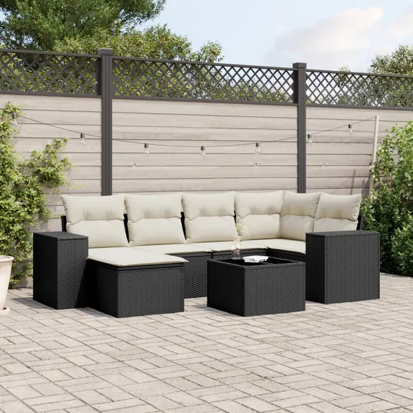 Salon de jardin 7 pcs avec coussins noir résine tressée 62 x 62 x 69 cm - 61,2 kg