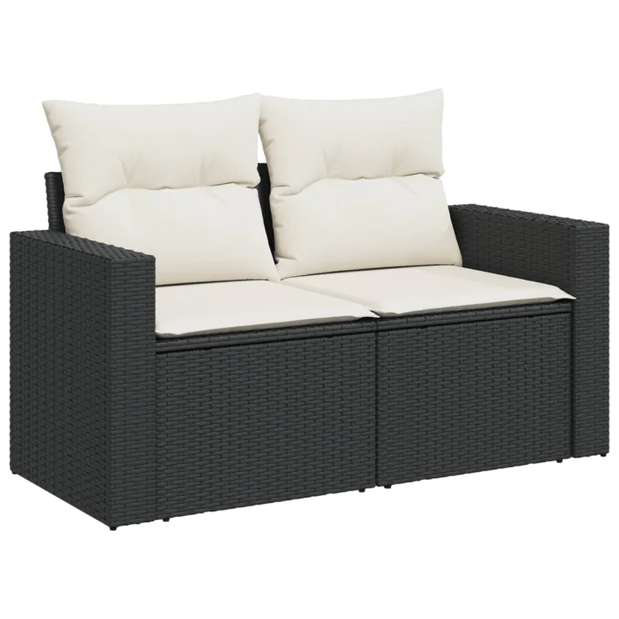 Salon de jardin 6 pcs avec coussins noir résine tressée - 10