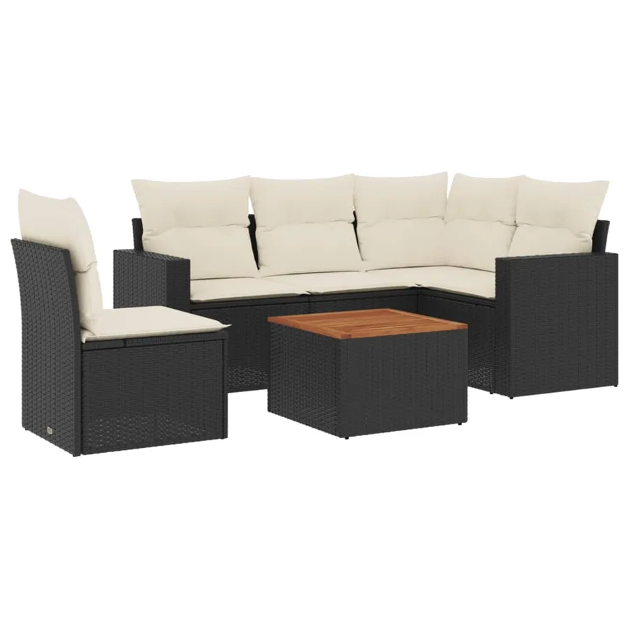 Salon de jardin 6 pcs avec coussins noir résine tressée - 2