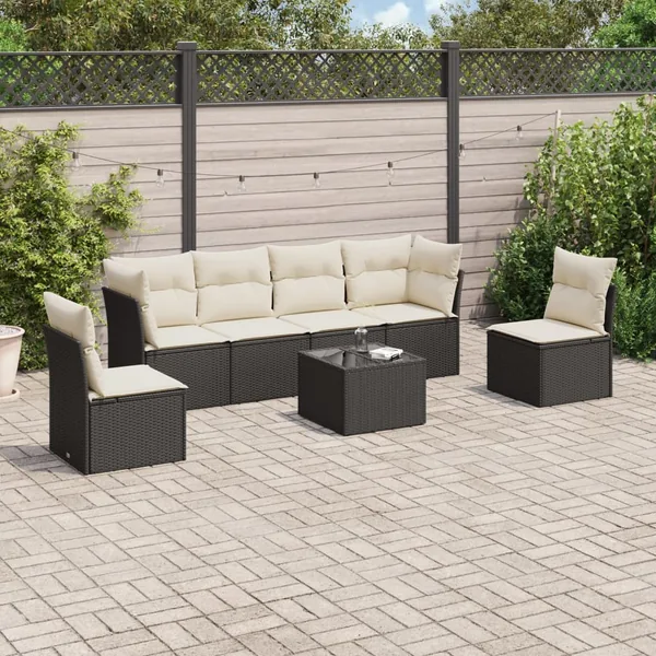 Salon de jardin 7 pcs avec coussins noir résine tressée 62 x 62 x 69 cm - 57,8 kg