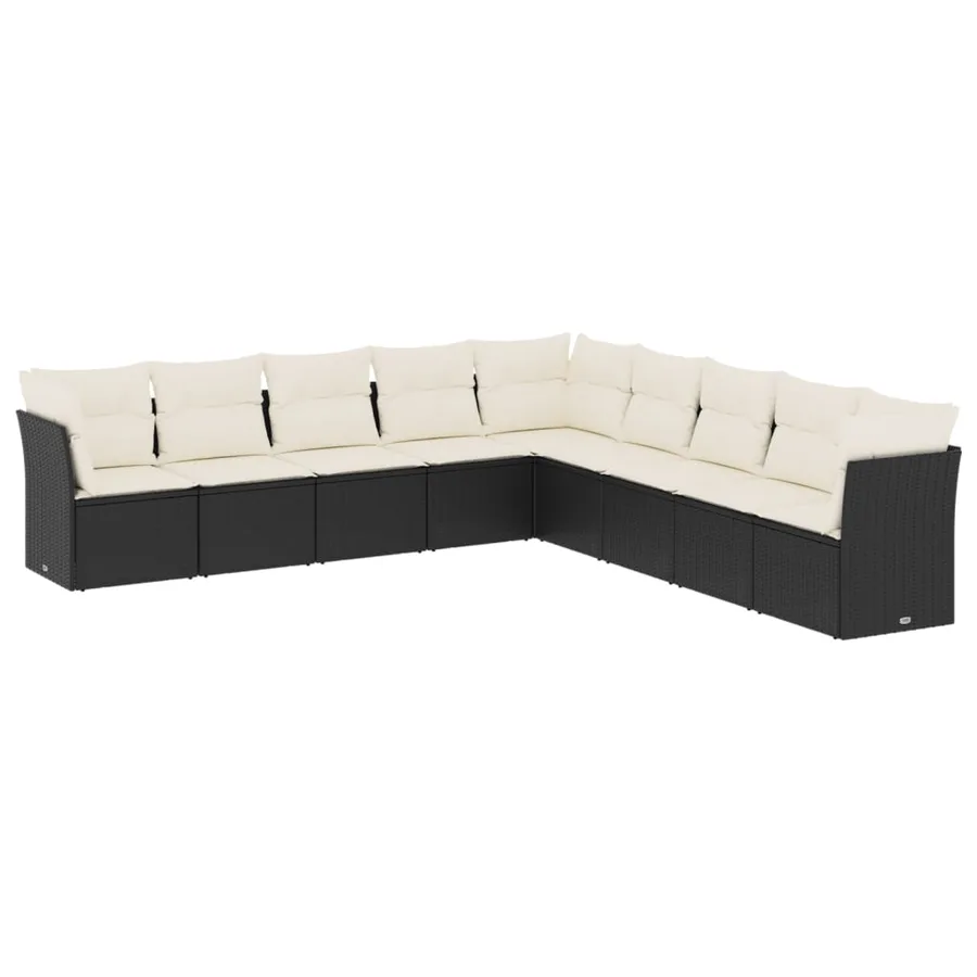 Salon de jardin 9 pcs avec coussins noir résine tressée - 2