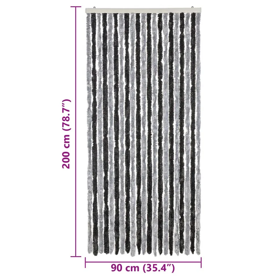 Rideau anti-mouches gris et noir 90x200 cm chenille - 7