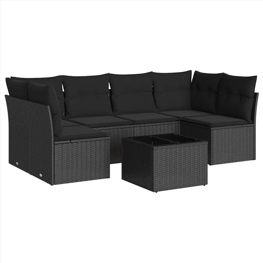 Salon de jardin 7 pcs avec coussins noir résine tressée 62 x 62 x 69 cm - 57,8 kg - 2