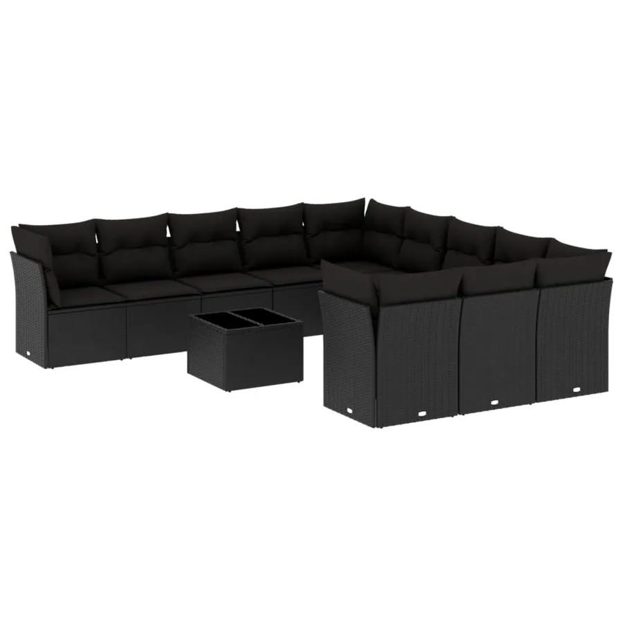 Salon de jardin 12 pcs avec coussins noir résine tressée - 2