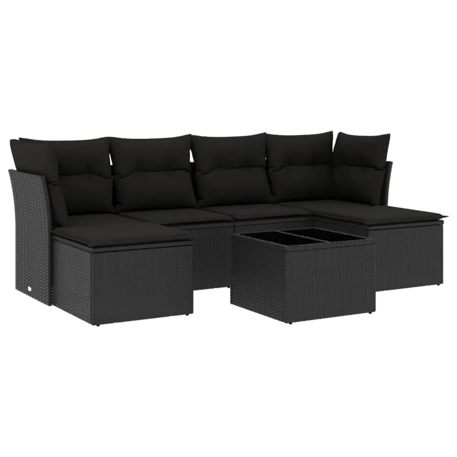 Salon de jardin 7 pcs avec coussins noir résine tressée 62 x 62 x 69 cm - 56,0 kg - 2