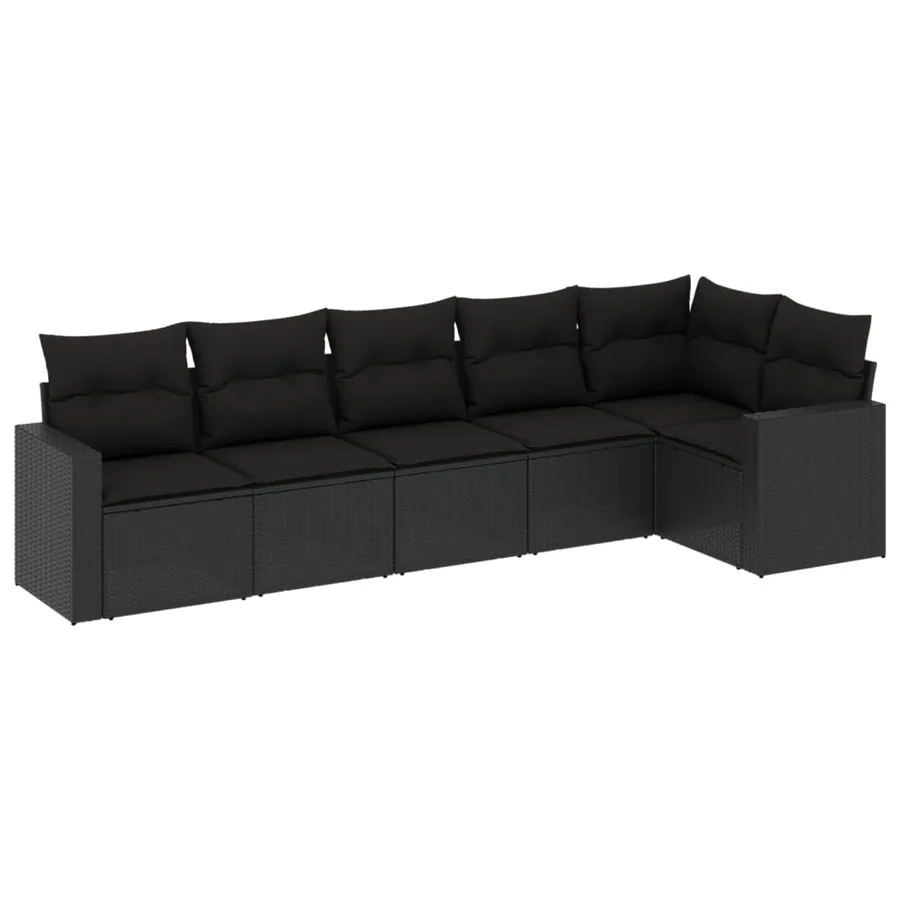 Salon de jardin 6 pcs avec coussins noir résine tressée - 2