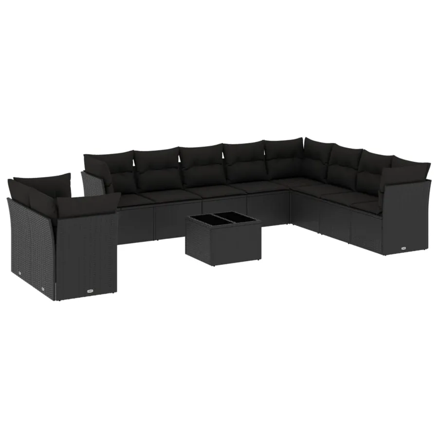Salon de jardin 11 pcs avec coussins noir résine tressée - 2