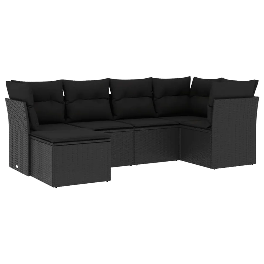 Salon de jardin 6 pcs avec coussins noir résine tressée - 2