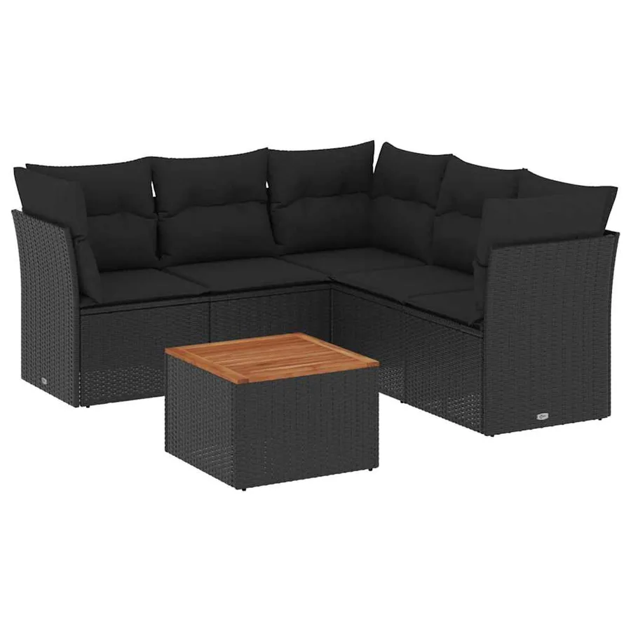Salon de jardin 6 pcs avec coussins noir résine tressée - 2