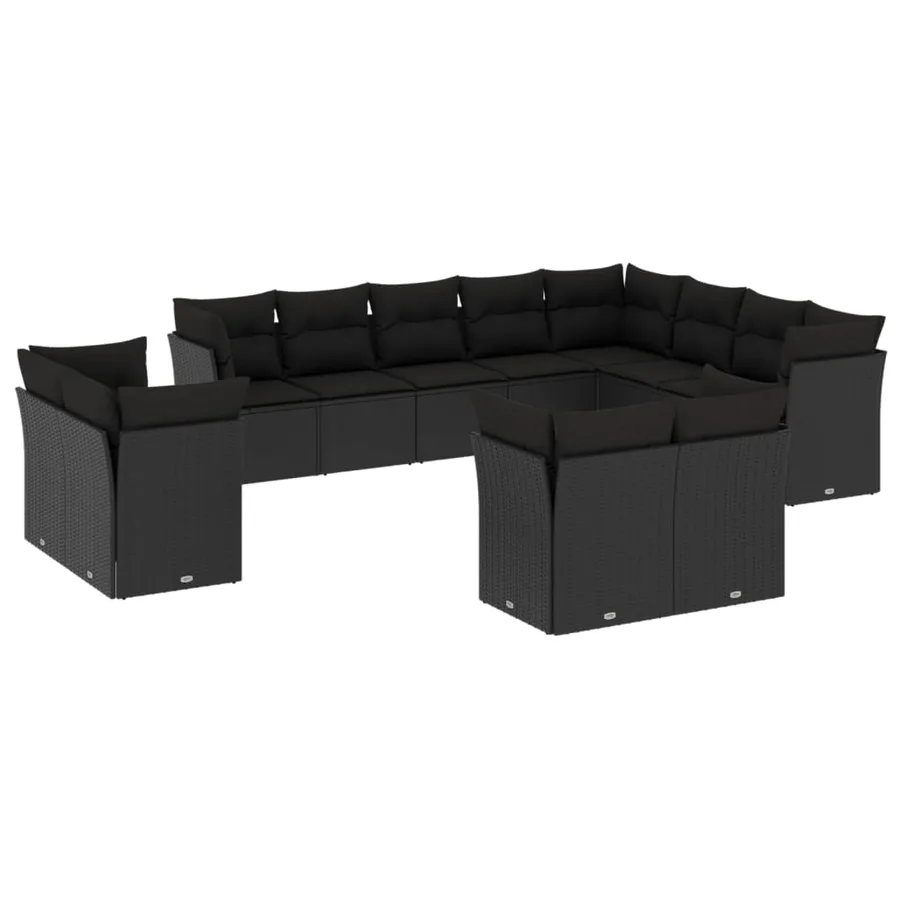 Salon de jardin 12 pcs avec coussins noir résine tressée - 2