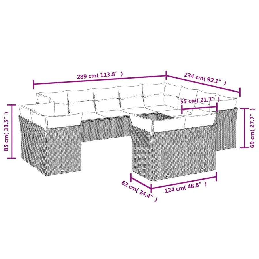 Salon de jardin 12 pcs avec coussins noir résine tressée - 3
