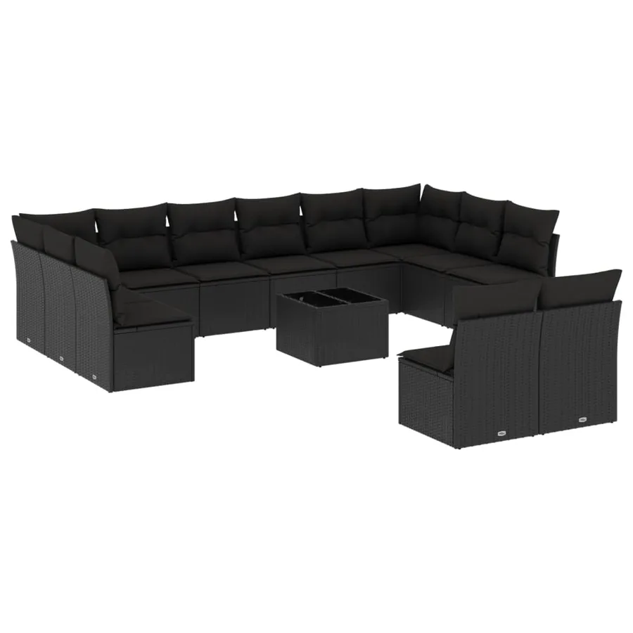 Salon de jardin avec coussins 13 pcs noir résine tressée - 2