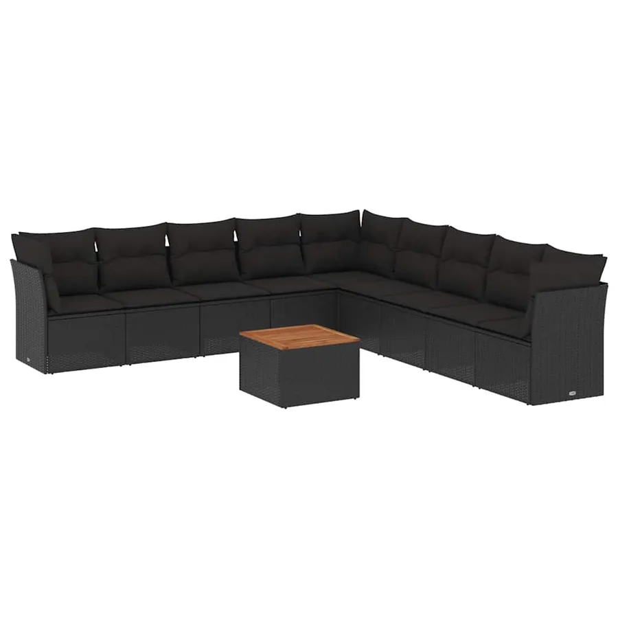 Salon de jardin 10 pcs avec coussins noir résine tressée - 2
