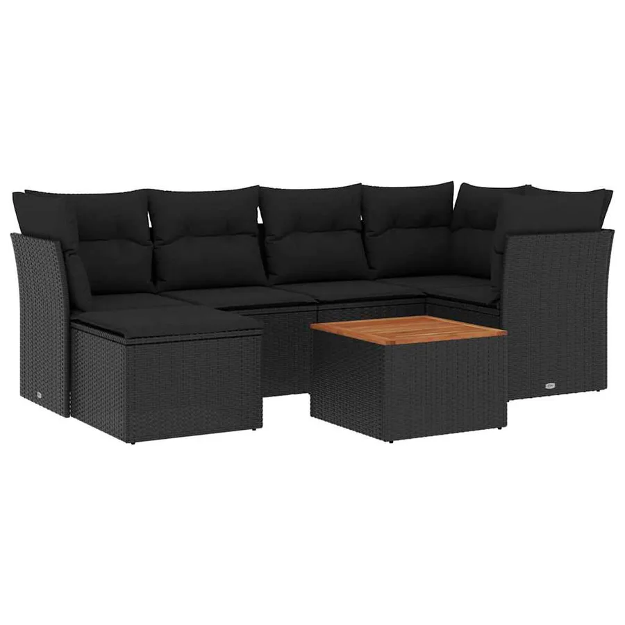Salon de jardin 7 pcs avec coussins noir résine tressée 62 x 62 x 69 cm - 58,4 kg - 2