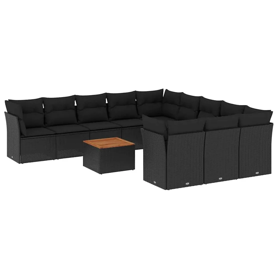 Salon de jardin 12 pcs avec coussins noir résine tressée - 2