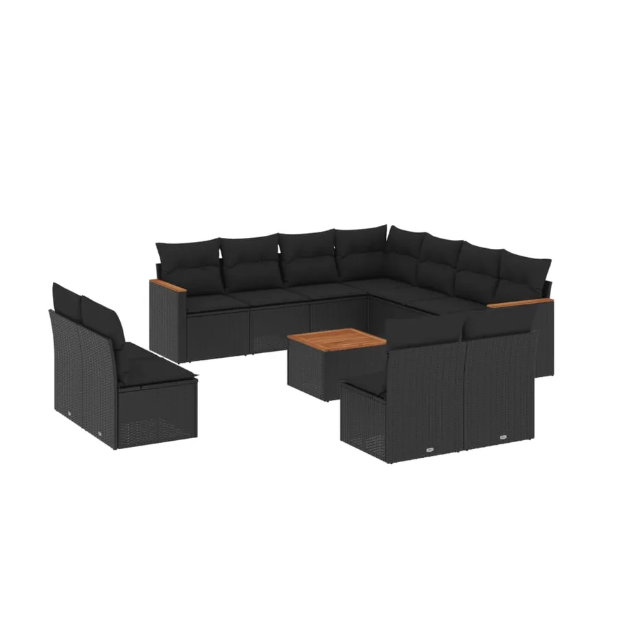 Salon de jardin 12 pcs avec coussins noir résine tressée - 2