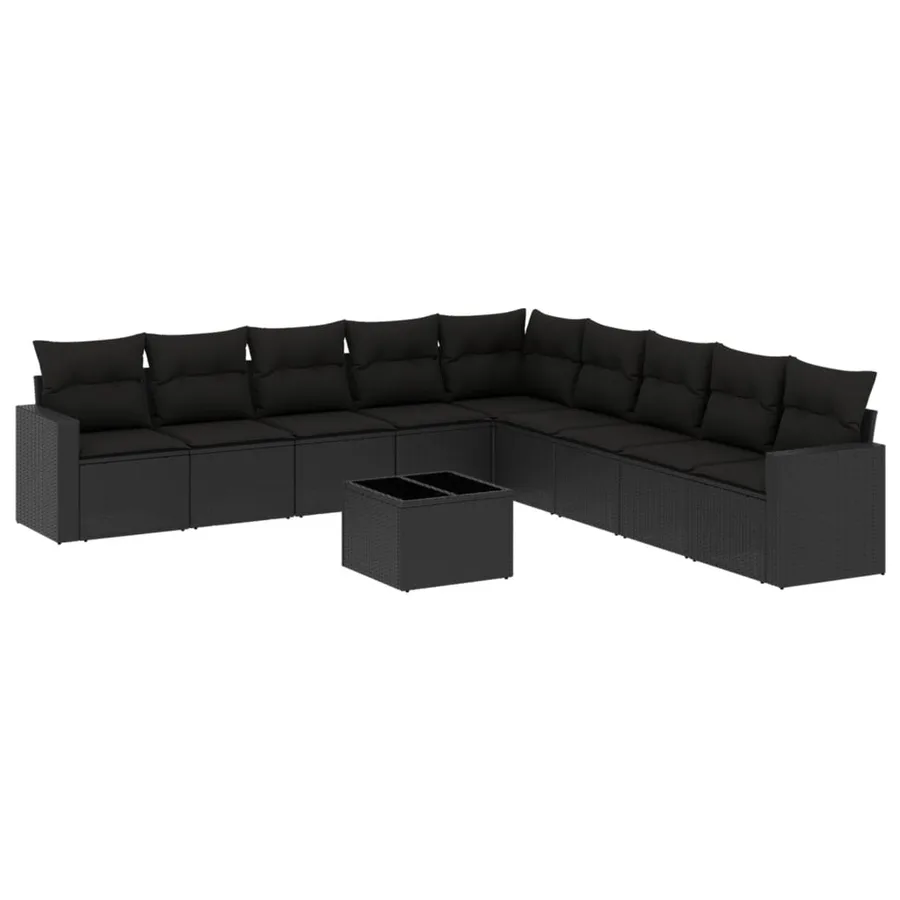 Salon de jardin 10 pcs avec coussins noir résine tressée - 2