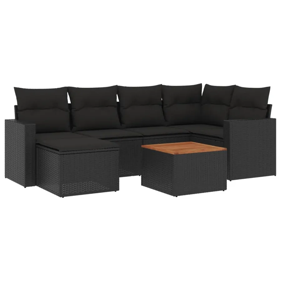 Salon de jardin 7 pcs avec coussins noir résine tressée 62 x 62 x 69 cm - 57,0 kg - 2