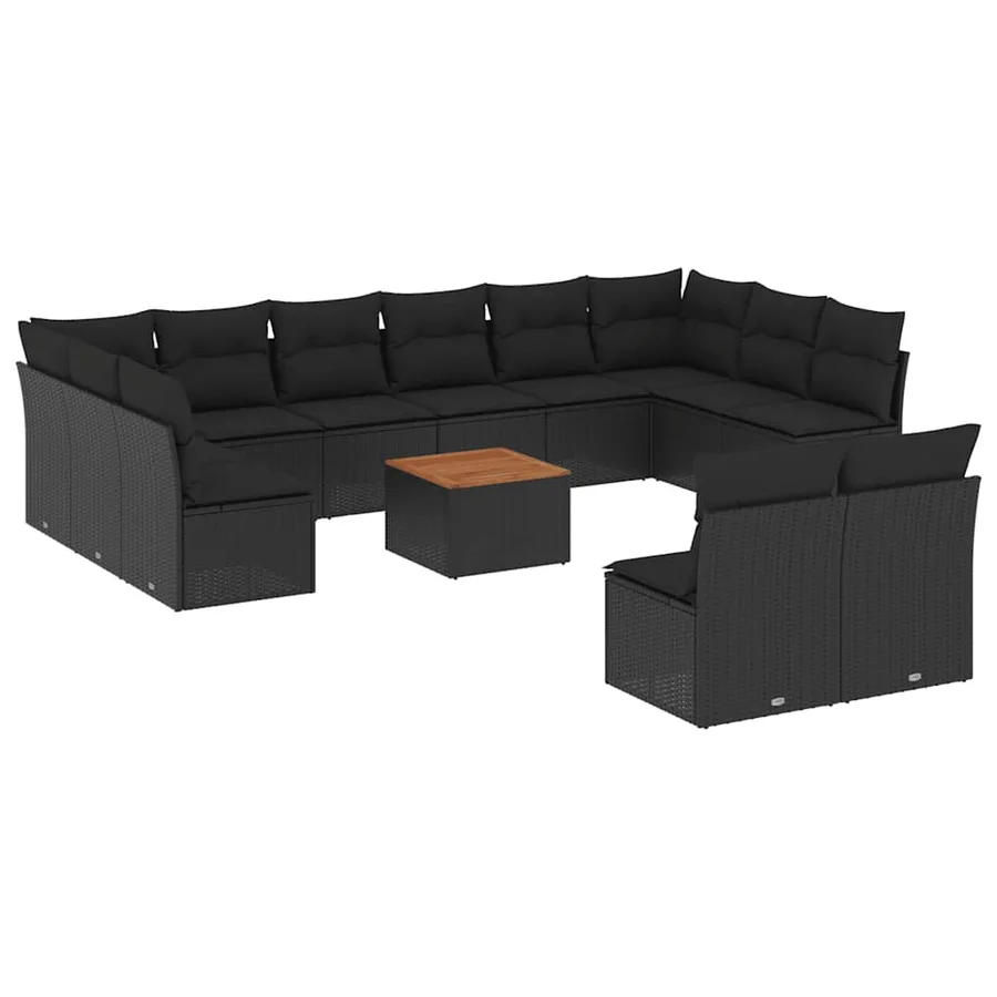 Salon de jardin avec coussins 13 pcs noir résine tressée - 2