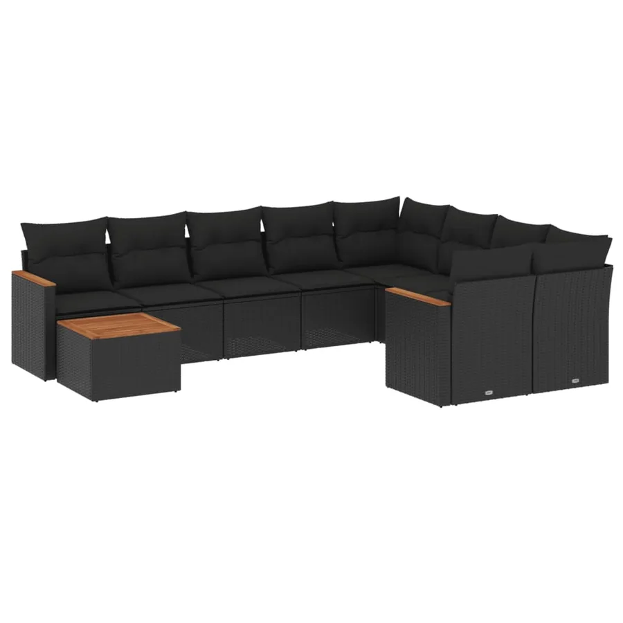 Salon de jardin 10 pcs avec coussins noir résine tressée - 2