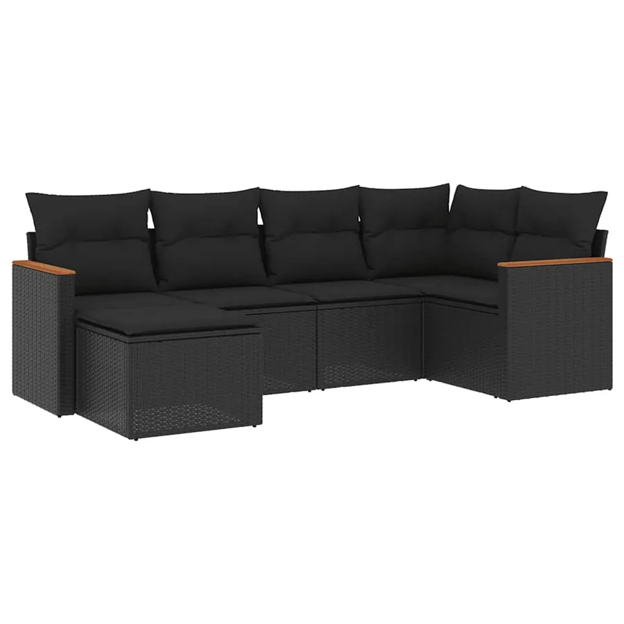 Salon de jardin 6 pcs avec coussins noir résine tressée - 2