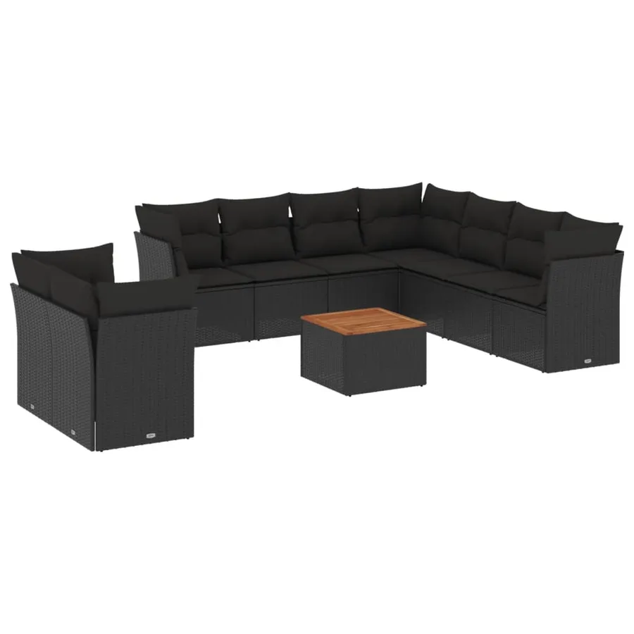 Salon de jardin 10 pcs avec coussins noir résine tressée - 2