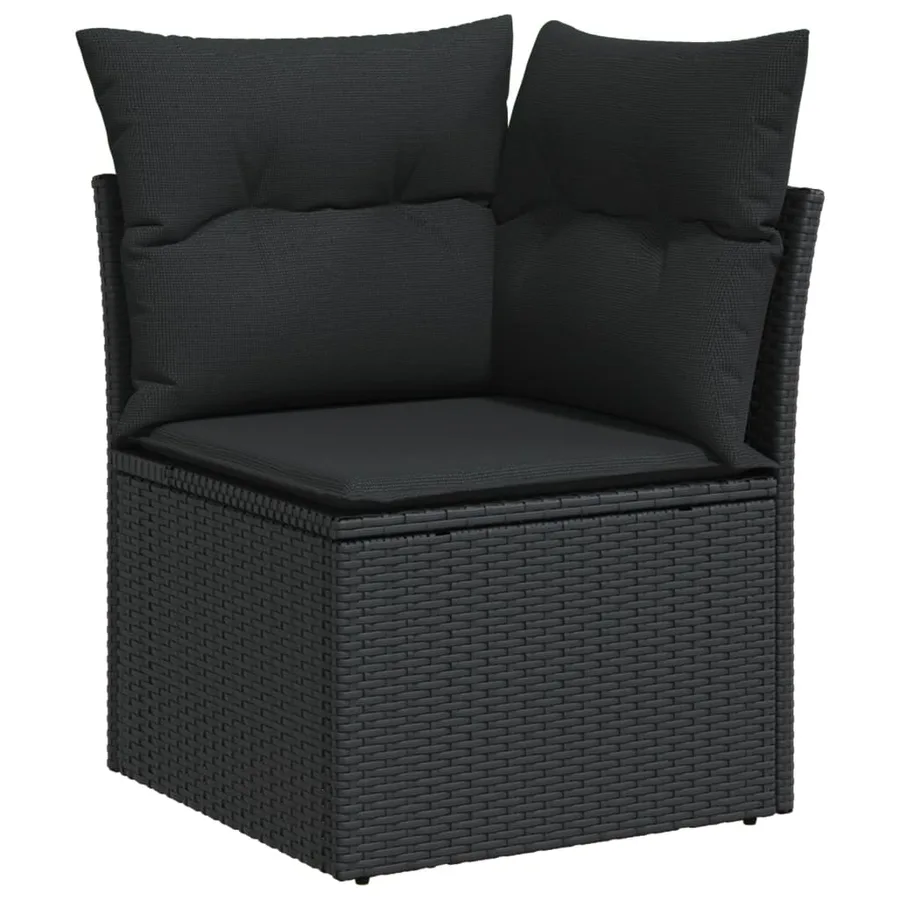 Salon de jardin 10 pcs avec coussins noir résine tressée - 5