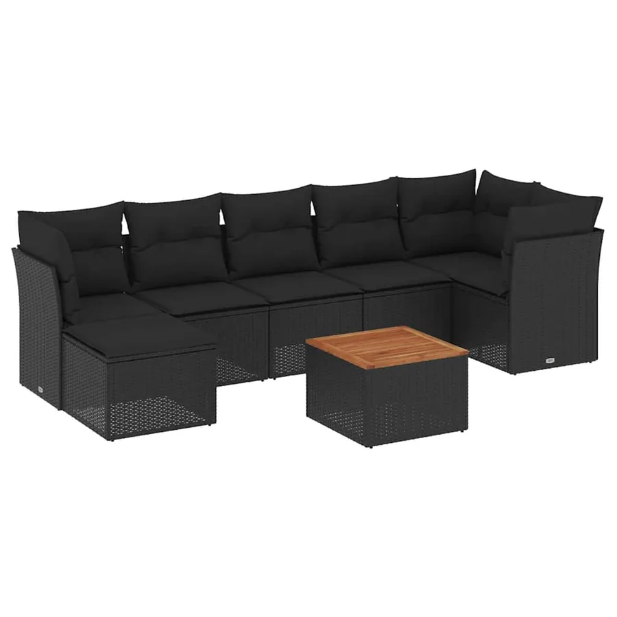 Salon de jardin 8 pcs avec coussins noir résine tressée - 2