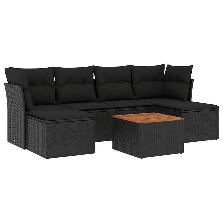 Salon de jardin 7 pcs avec coussins noir résine tressée 62 x 62 x 69 cm - 55,2 kg - 2