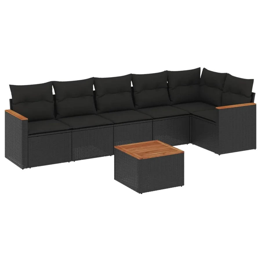 Salon de jardin 7 pcs avec coussins noir résine tressée 62 x 62 x 69 cm - 59,2 kg - 2