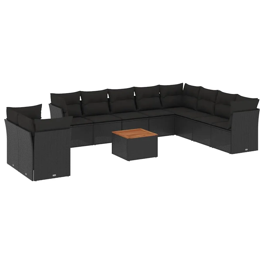 Salon de jardin 11 pcs avec coussins noir résine tressée - 2