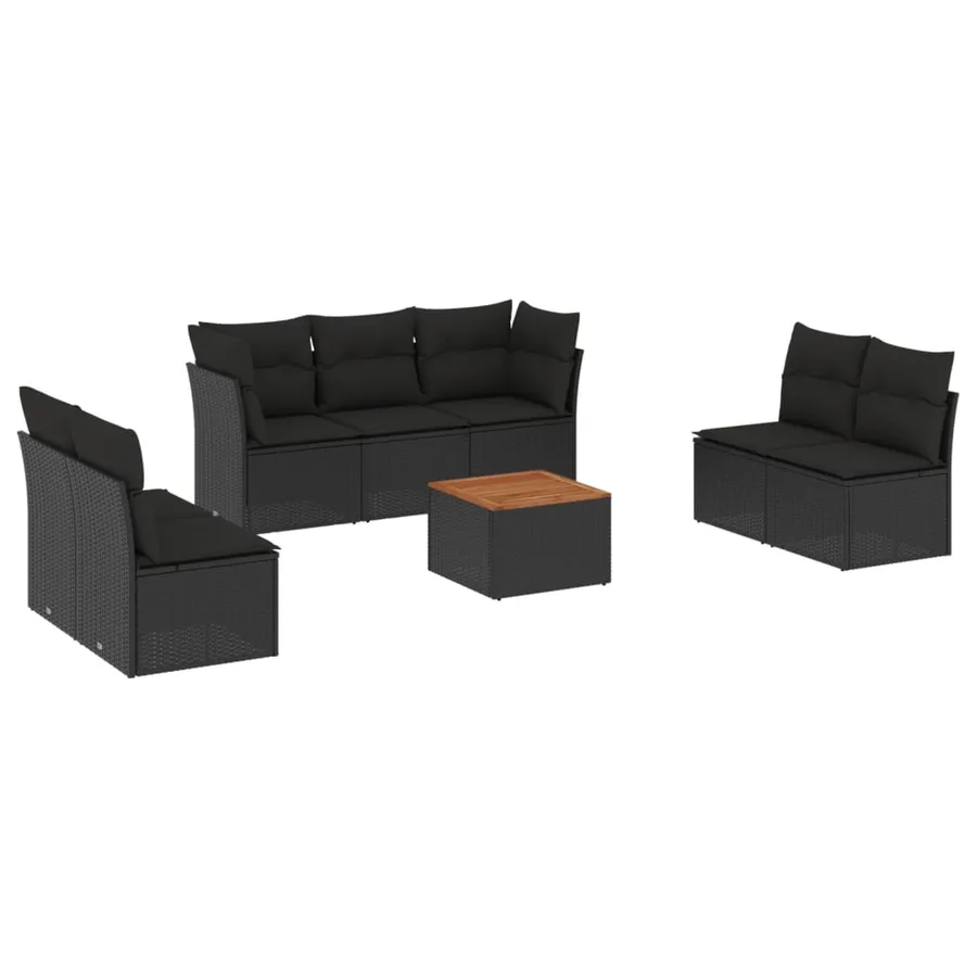 Salon de jardin 8 pcs avec coussins noir résine tressée - 2