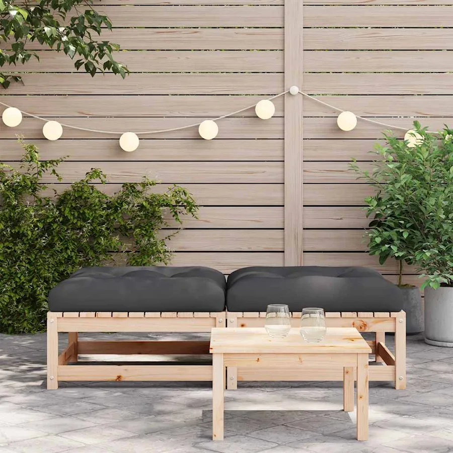 Repose-pieds de jardin avec coussins lot de 2 bois pin massif - 3