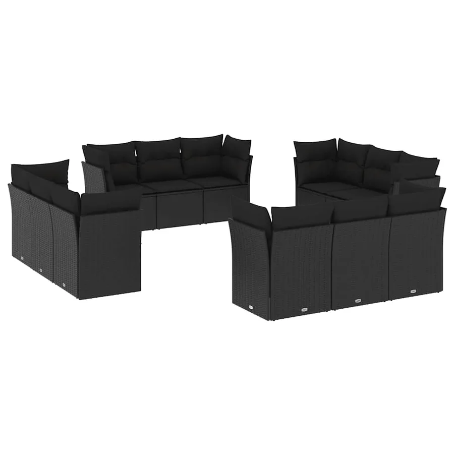 Salon de jardin 12 pcs avec coussins noir résine tressée - 2