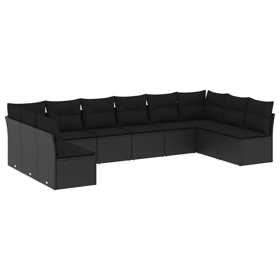 Salon de jardin 10 pcs avec coussins noir résine tressée - 2