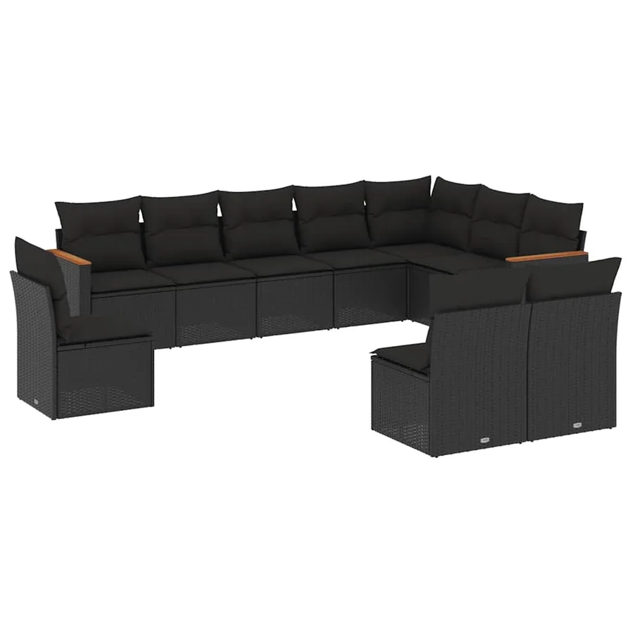 Salon de jardin 10 pcs avec coussins noir résine tressée - 2