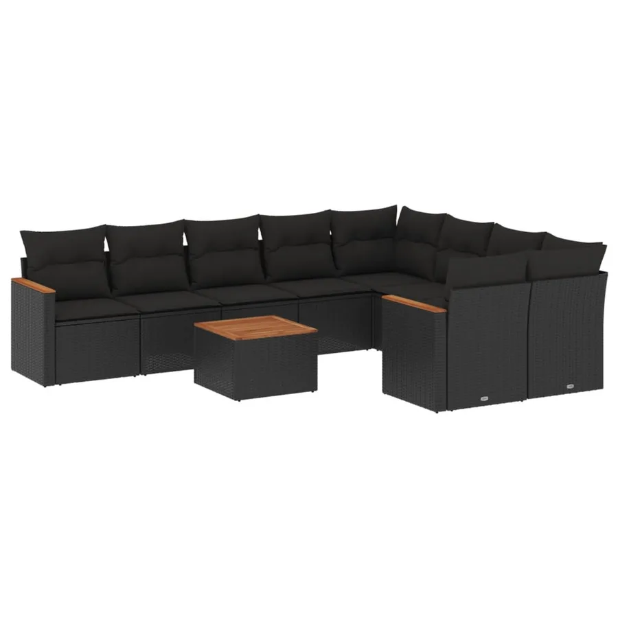 Salon de jardin 10 pcs avec coussins noir résine tressée - 2