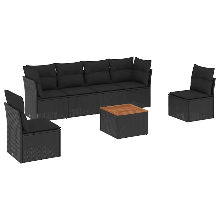 Salon de jardin 7 pcs avec coussins noir résine tressée 62 x 62 x 69 cm - 57,0 kg - 2