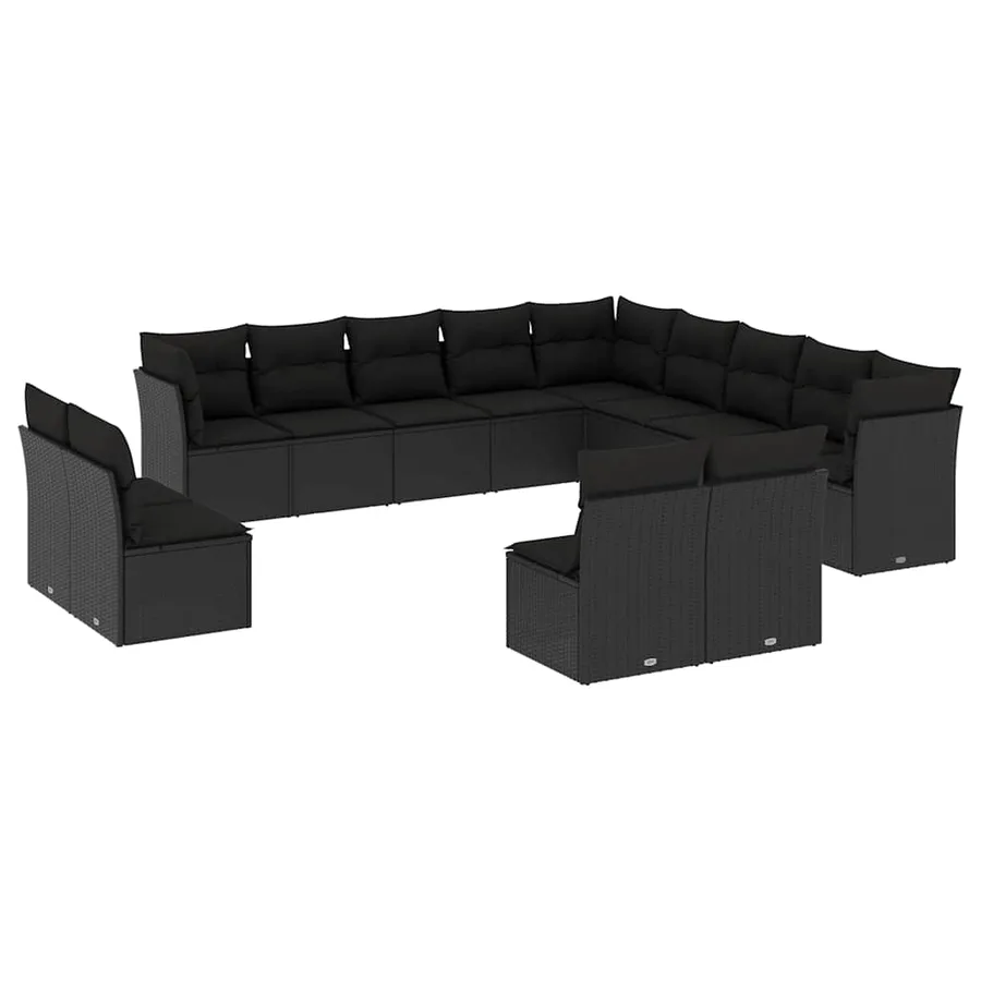 Salon de jardin avec coussins 13 pcs noir résine tressée - 2