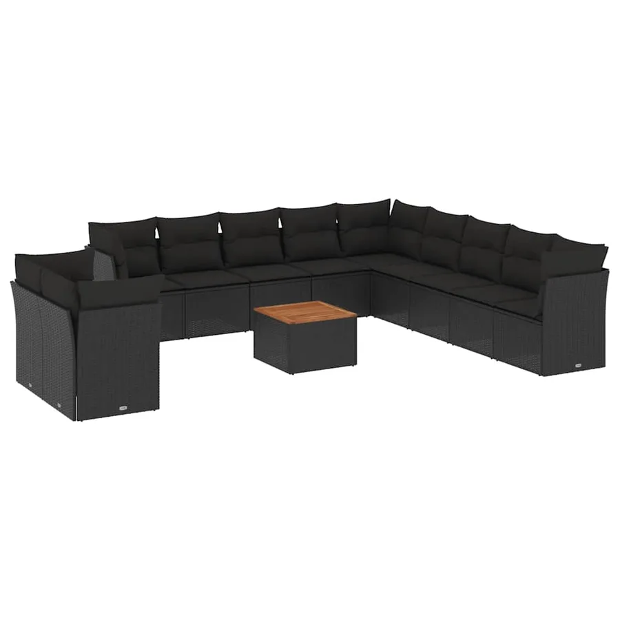 Salon de jardin 12 pcs avec coussins noir résine tressée - 2