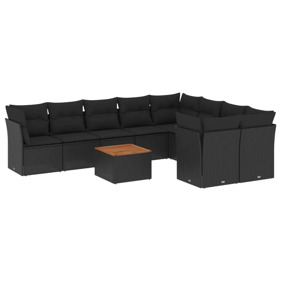 Salon de jardin 10 pcs avec coussins noir résine tressée - 2